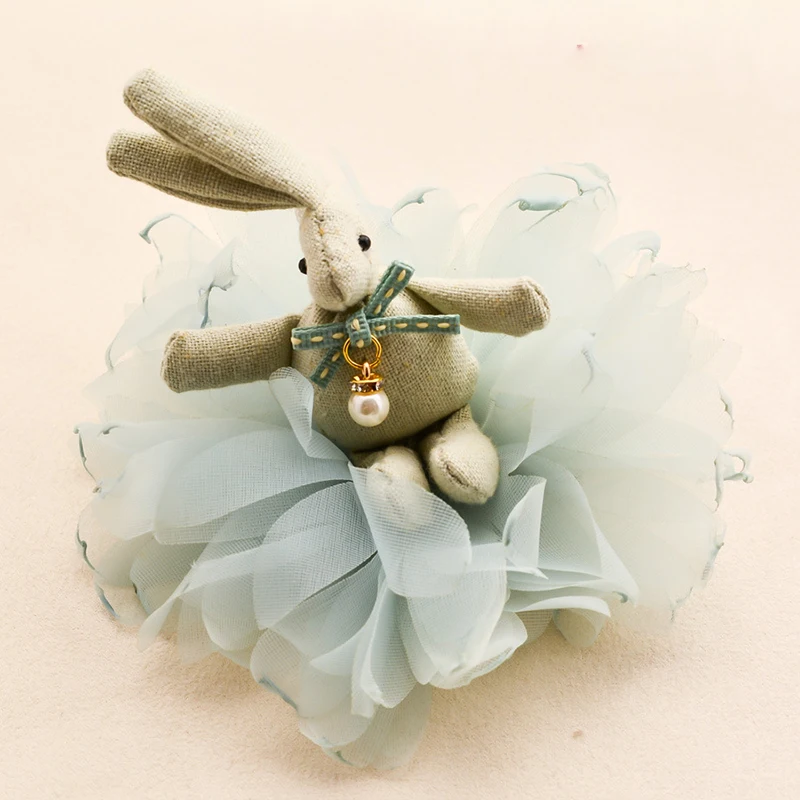 New Design Rabbit Cloth Hair clips Chiffon Flower Cartoon hairpins Cute hair accessories for girl Handmade Women ornaments |