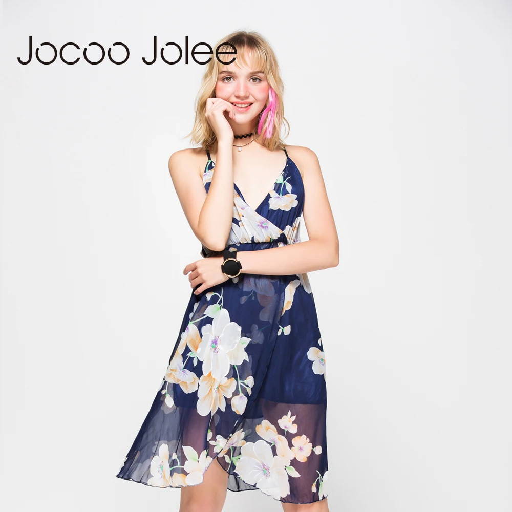 Платье Jocoo Jolee женское пляжное на тонких бретельках пикантное с цветочным принтом