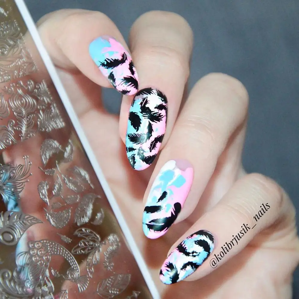 BEAUTYBIGBANG 6*12 см прямоугольные птицы павлинье перо ногти художественный штамп