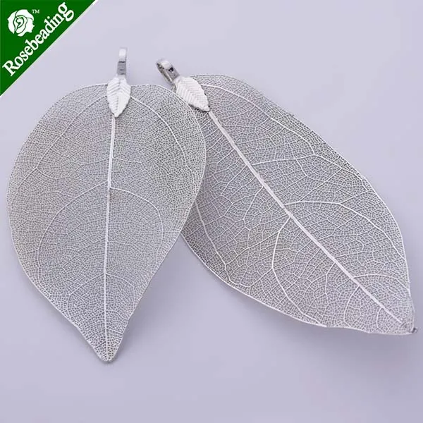 silver plated 2шт модный гальванический лист кулон, филигранный лист Шарм, натуральный настоящий лист ювелирных изделий - Окраска металла: silver plated
