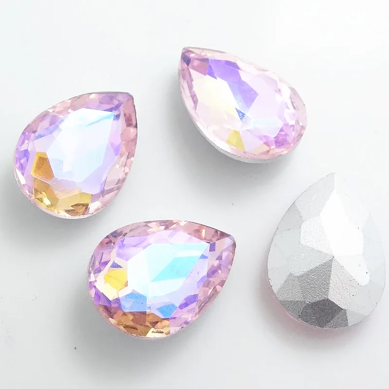 pink AB 7x10 мм AB цвета много граненые Хрустальные стеклянные стразы каплевидные бусины DIY - Цвет: pink AB