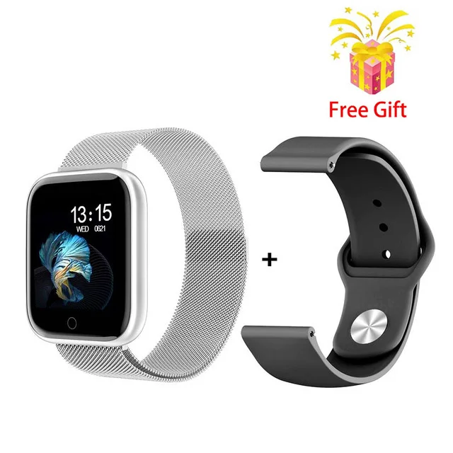 Silver(Two strap) T80 Smart Watch Fitness Bracelet Blood Pressure Monitor Smart Band Incoming Call Sleep Tracker Magnetic Strap Health Wristband - Цвет: Silver(Two strap)