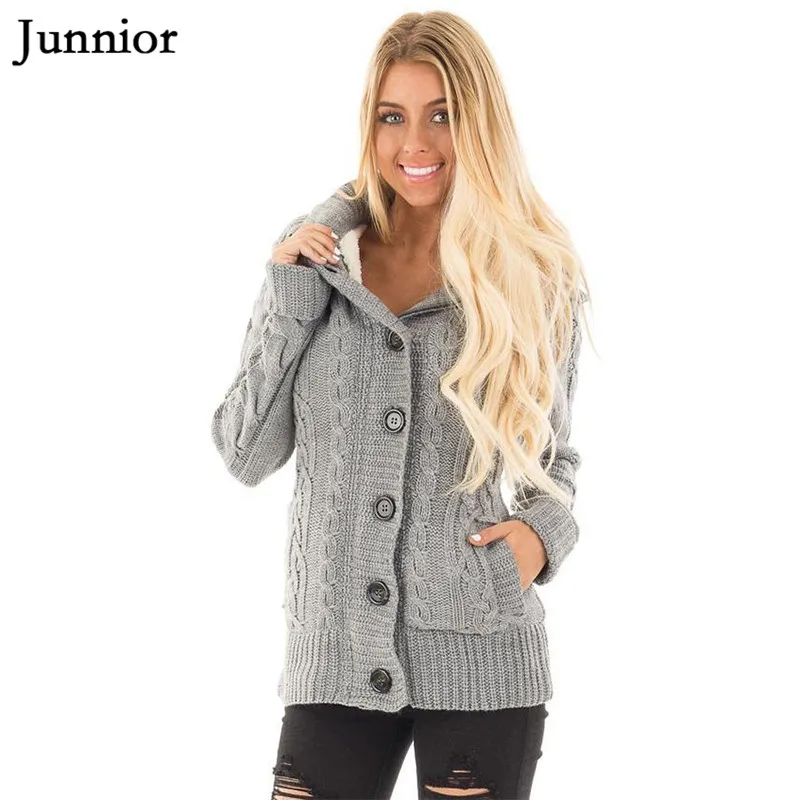 Womens Winter Cardigan Sweaters Cable Knit Open Front Hooded Button Down Sweater Coat Girls |