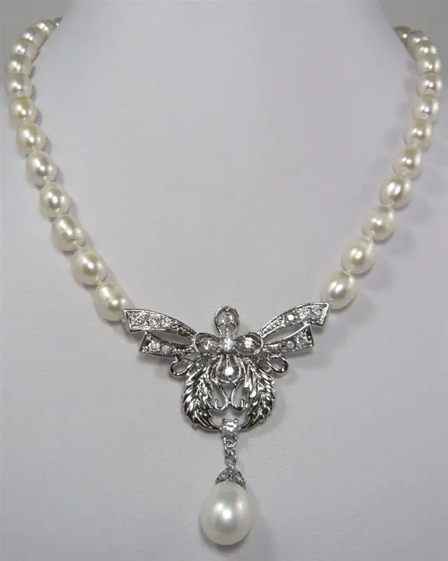 Женское тончайшее белое жемчужное ожерелье + кулон 18KGP | Украшения и аксессуары