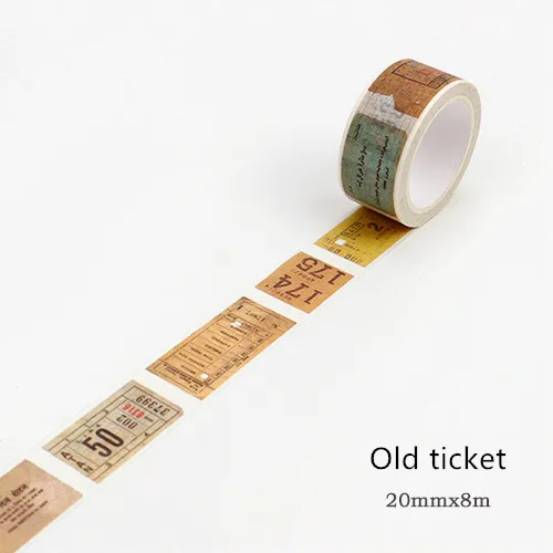 Old ticket 20mm Ретро креативная васи лента винтажное Украшение скрапбукинг маскирующая лента bullet journal декоративные наклейки DIY - Цвет: Old ticket 20mm