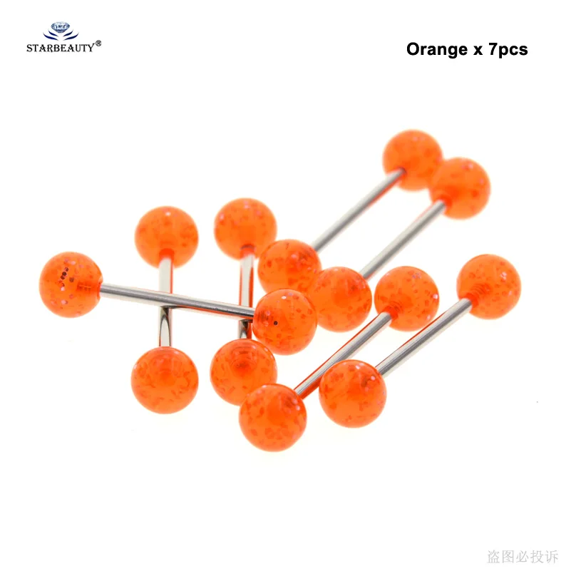 Orange x 7pcs Starbeauty 7 шт. мигающий порошок пирсинг-штанга для языка Пирсинг язык кольца акриловые ниппель кольцо Спираль пирсинг Ланге пирсинг серьги - Окраска металла: Orange x 7pcs