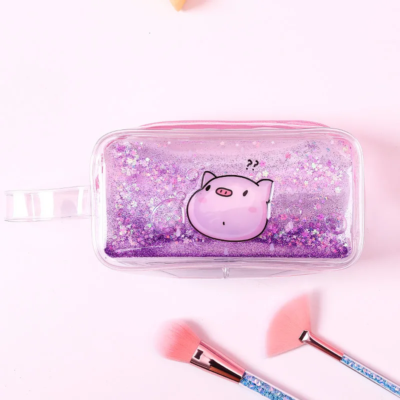 Purple Pig 1 шт., милый чехол для карандашей, креативный Блестящий зыбучий песок, ПВХ, канцелярский мешочек, коробка для хранения карандашей для девочек, Estuche Escolar, школьные принадлежности - Цвет: Purple Pig