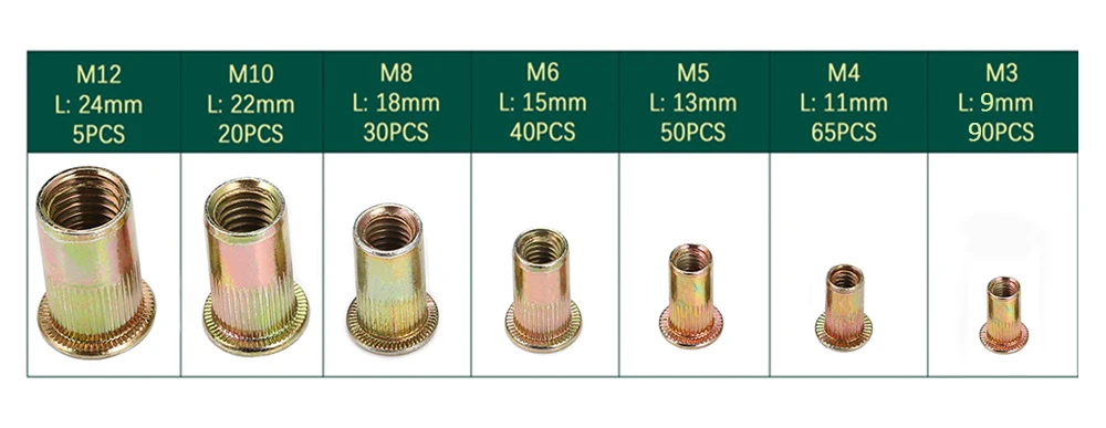 300 шт. M3/M4/M5/M6 M8/M10/M12 углеродистая сталь плоская головка заклепки гайки вставные