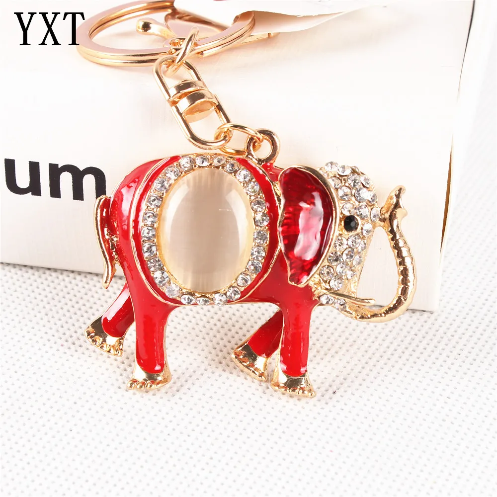 

Lovely Elephant Oval Opal Crystal Rhinestone Charm Pendant Purse HandBag Key Ring Chain Creative Party Gift