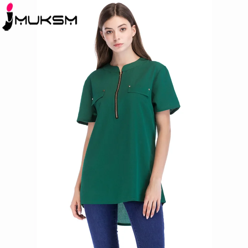 Новое лето 2018 однотонные женские Стенд воротник Короткие рукава футболка