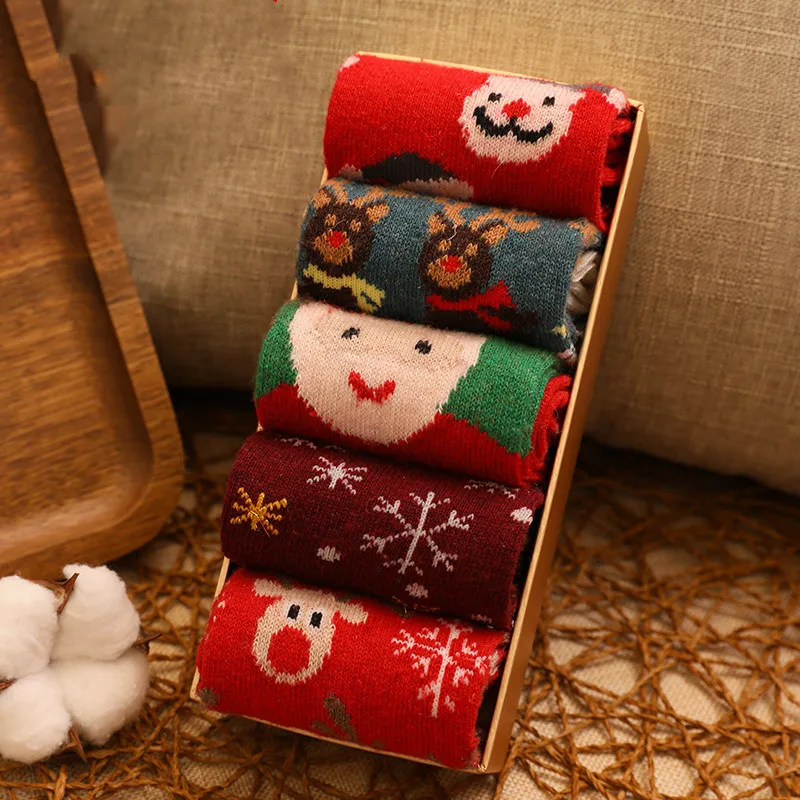 Модные хлопковые носки 5 пары/компл. теплые рождественские женские модные