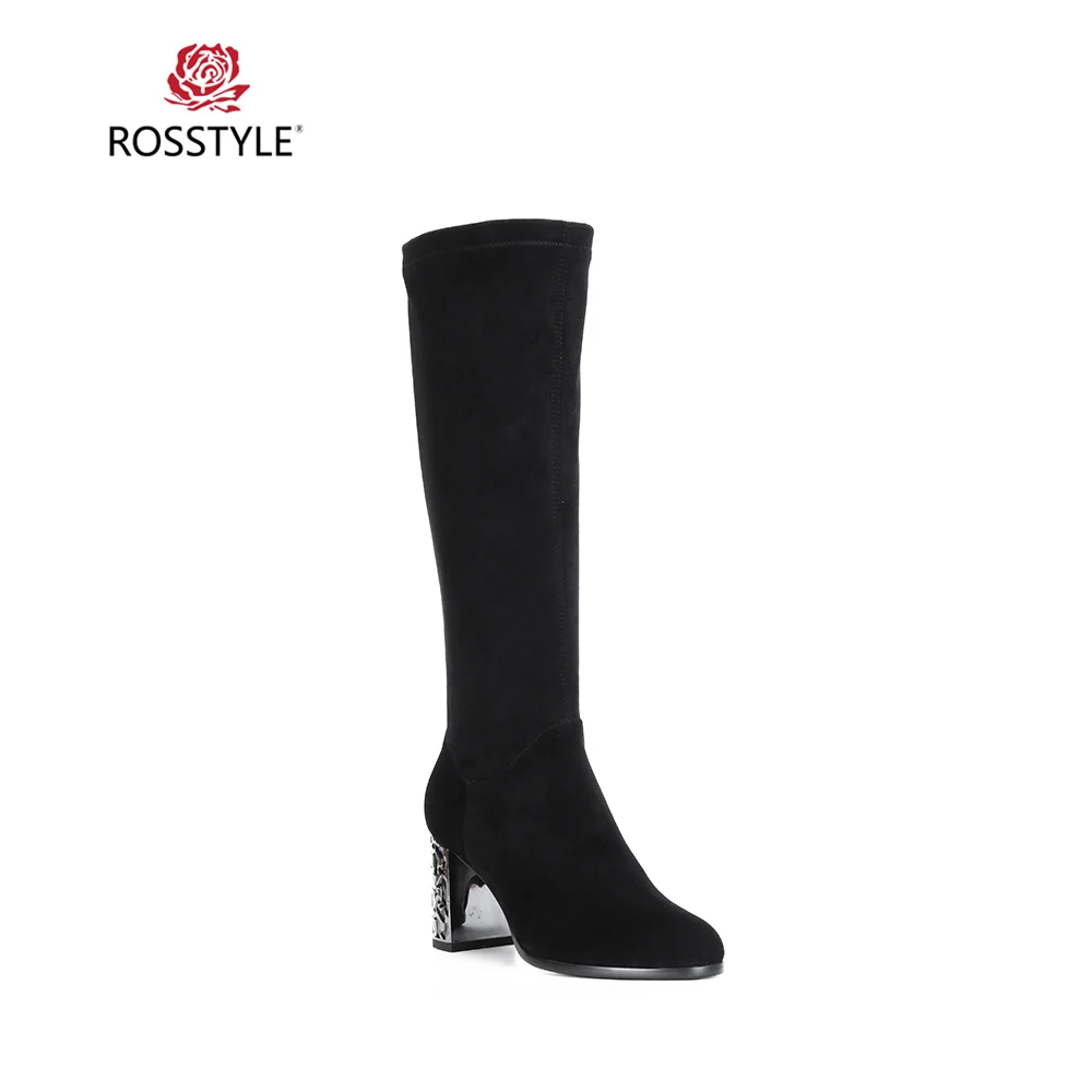 Женские замшевые сапоги ROSSTYLE простые однотонные Классические Теплые до колена