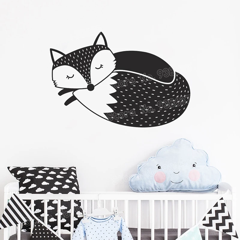 

Woodland Fox Vinyl Wall Stickers for Nursery Room Removable Cute Animal Wall Art Decals Sleepy Fox Kids Room Decor Sticker JW347