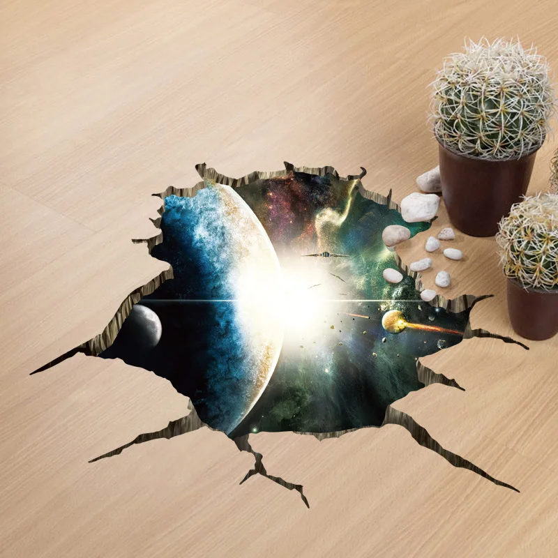 

Outer Space Planet 3D Floor Sticker Autocollant Mural Wall Stickers Home Decor Living Room Ceiling PVC Wall Decals