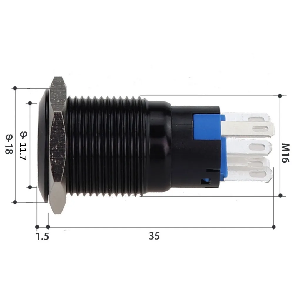 

19mm Latching Black Oxidized Aluminum Push Button Light Switches 1NO 1NC Waterproof Momentary 12V Blue Led Power Switch