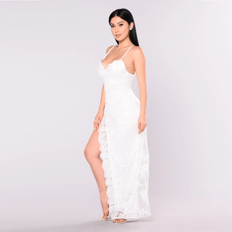 Santune 2018 Summer Sexy Sequins Embroidery Deep V Sleeveless Dress Fashion Women Cross Back Night Party Split Lace Dresses | Женская