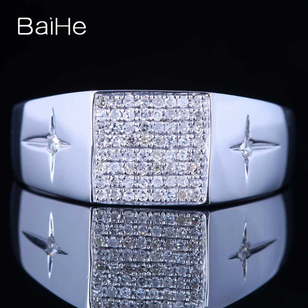 

BAIHE Real Solid 10K White Gold 0.3ct H/SI Natural Diamond Men Ring Trendy Wedding Engagement Fine Jewelry Making Menn Ring