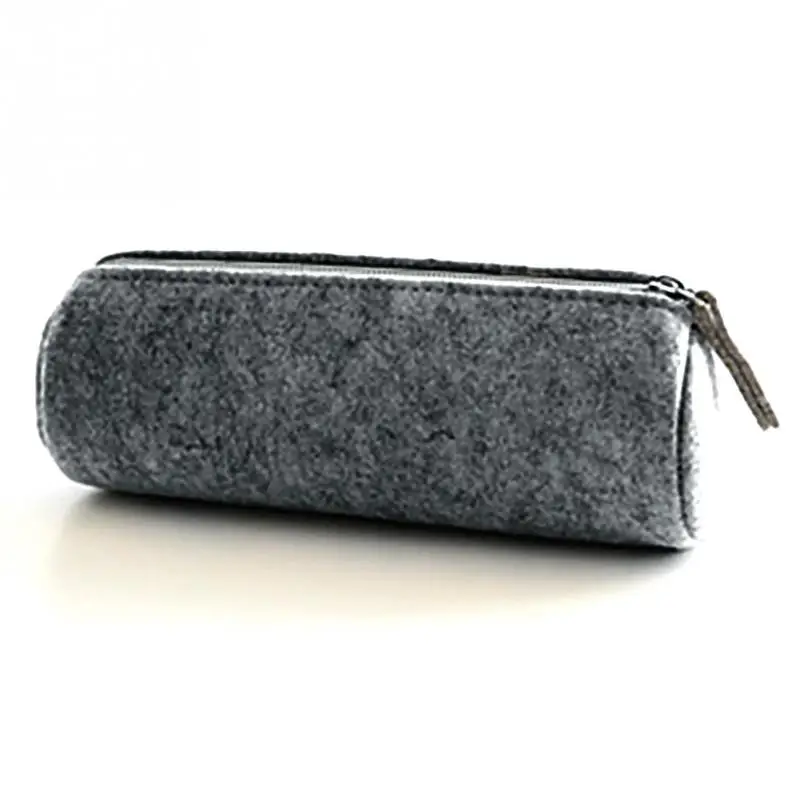dark gray round Войлочная косметичка на молнии макияжа сумка для студентов Карандаш Чехол сумка для ручек для девочек Канцелярия для мальчиков Органайзер Сумка, школьные принадлежности большой Ёмкость - Цвет: dark gray round