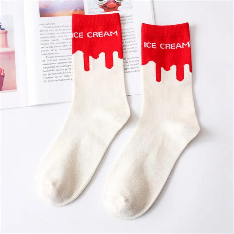 Japanese Kawaii Ice Cream Patterned Women Socks Cotton Novelty Funny Cute Art Crew For Female Student Sox Calcetines | Женская одежда