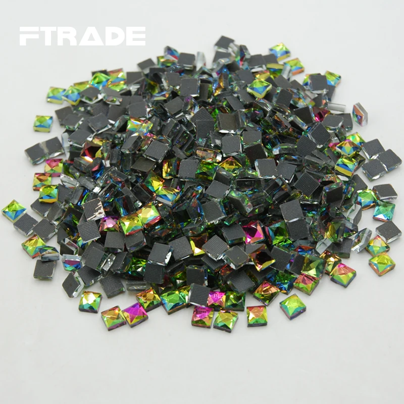 Более блестящие квадратные радужные стразы для платьев невесты 110 шт./лот 6x6 мм с