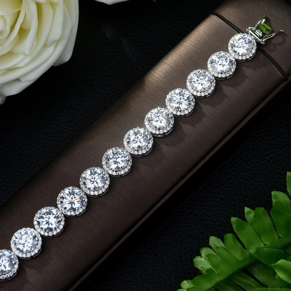 HIBRIDE New Luxurious Women Round Shape Bracelet Bride Wedding Zircon Bangles High Quality CZ Inlay for Girl Party B-78 | Украшения и