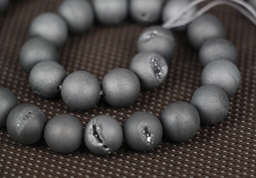 15 5 &quotнитей Silvers Титан Натуральный Druzy Кварц АГ ate круглые бусины матовые Drusy
