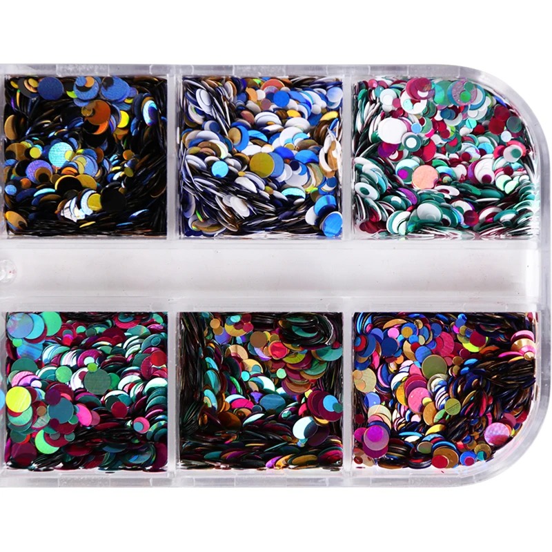 1 случай Смешанная Круглый блестки Nail Art Блеск красочные хлопья Холо пудра для кончиков волос UV гель для ногтей пайетка инструмент Декор Маникюр JIP-C