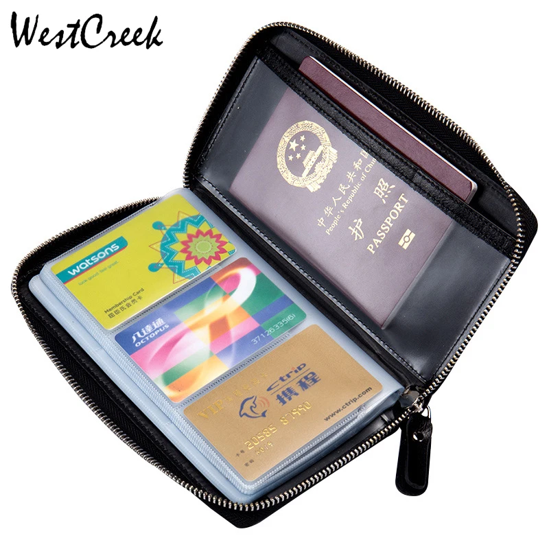 

WESTCREEK Brand Anti Theft RFID Blocking Women Zipper Travel Passport Holder Men Business Credit Card Holder Minimalist Wallet