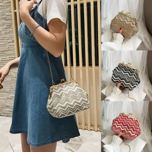 Соломенная Сумка в стиле ретро круглая плетеная из ротанга винтажный вязаный