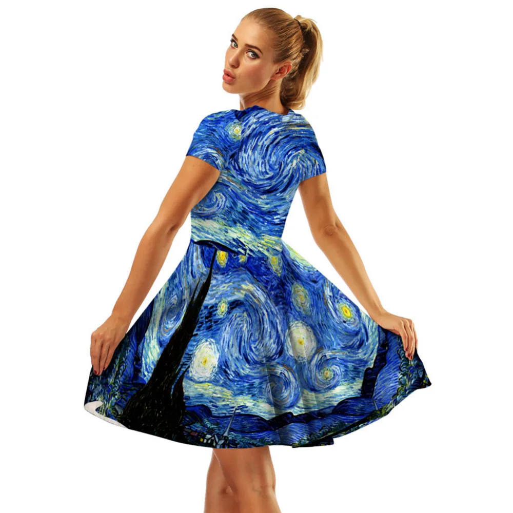 Женская обтягивающая модель Ван Гог 3D с изображением звездной ночи винтажное