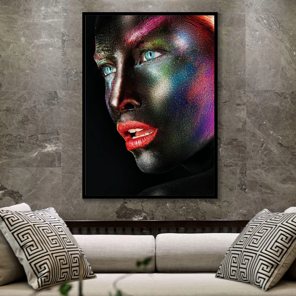 Black and white Creative Face Makeup Fantasy Watercolor Poster Pint Canvas Paintings Beautiful Lady Wall Art Home Decor | Дом и сад