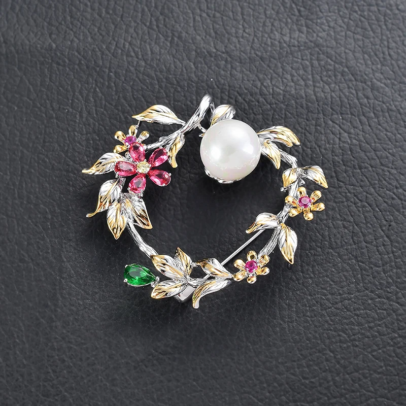 Красочный горный хрусталь искусственный жемчуг венок цветок брошь булавка