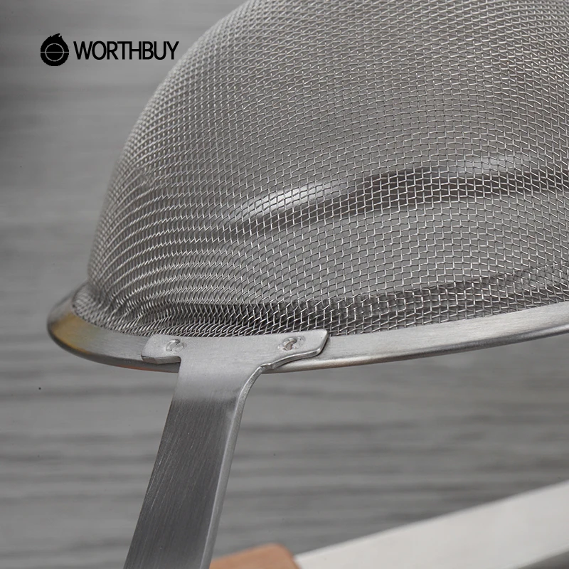 WORTHBUY 30/60 сетчатый кухонный дуршлаг 304 из нержавеющей стали сито для муки с деревянной ручкой сито для процеживания остатков масляный фильтр ложка
