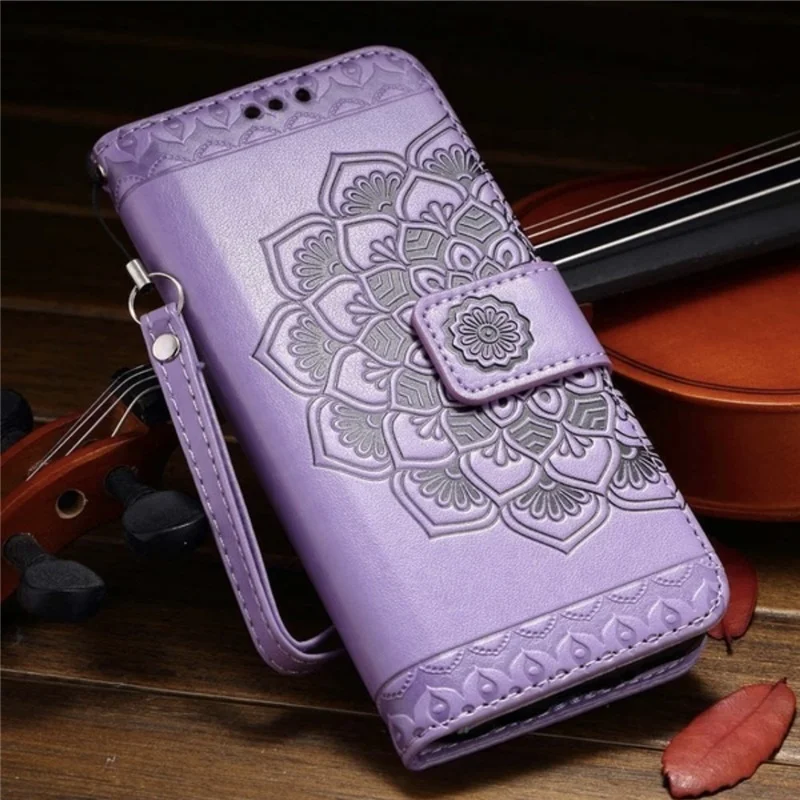 Роскошный кожаный чехол-книжка с 3D тисненым цветком для iPhone XS Max XS XR X 8Plus 8 7Plus 7 6s Plus 6s 5S SE кожаный чехол-кошелек - Цвет: Фиолетовый