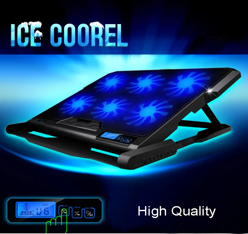 COOLCOLD, 17 дюймов, игровой кулер для ноутбука, шесть вентиляторов, светодиодный экран, два порта USB, 2600 об/мин, охлаждающая подставка для ноутбука, подставка для ноутбука