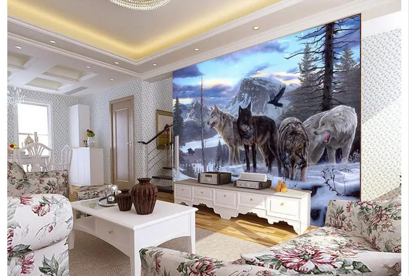 Пользовательские фото обои 3d настенные фрески Снег Волк ТВ настройки бумаги для