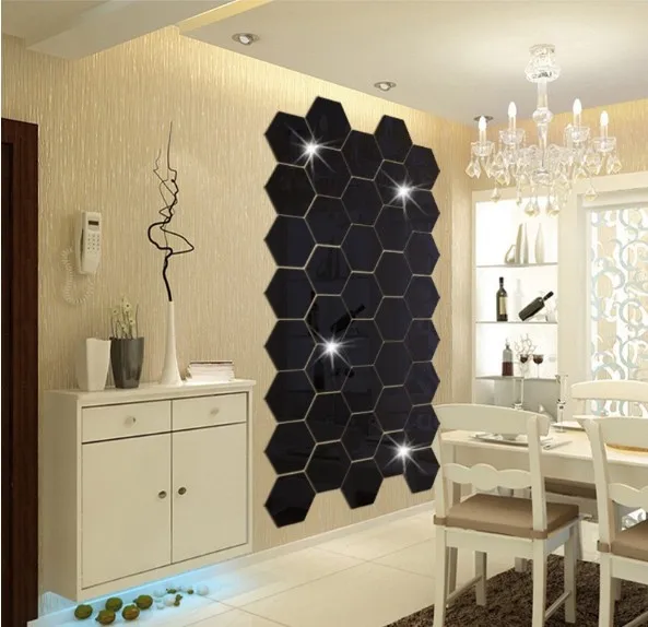 12 шт./компл. 3D шестигранного акрилового зеркала стены Стикеры s DIY искусство стены декора Стикеры s домашний декор Гостиная зеркальный декоративный Стикеры