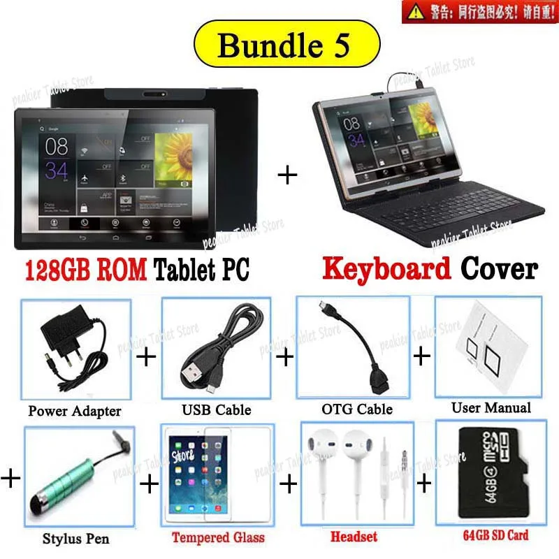 128G Keyboard 64G TF Высокая версия для игр/видео 2.5D Закаленное стекло 10 дюймов 4G-LTE WiFi Android 8,1 планшетный ПК Deca Core 6 Гб ram 128 ГБ rom ips Wifi - Комплект: 128G Keyboard 64G TF