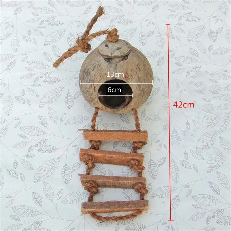 Wood Climbing Ladder Grinded Coconut Shell Pet Bird Toy Macaw Cockatiel Parrot Hamster Climb Bell Swing Bite Product | Дом и сад