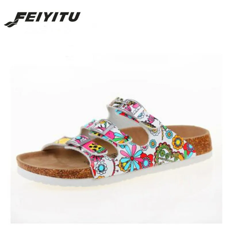 FeiYiTu/Новые летние пробковые тапочки с пряжкой Сандалии на плоской подошве 2018