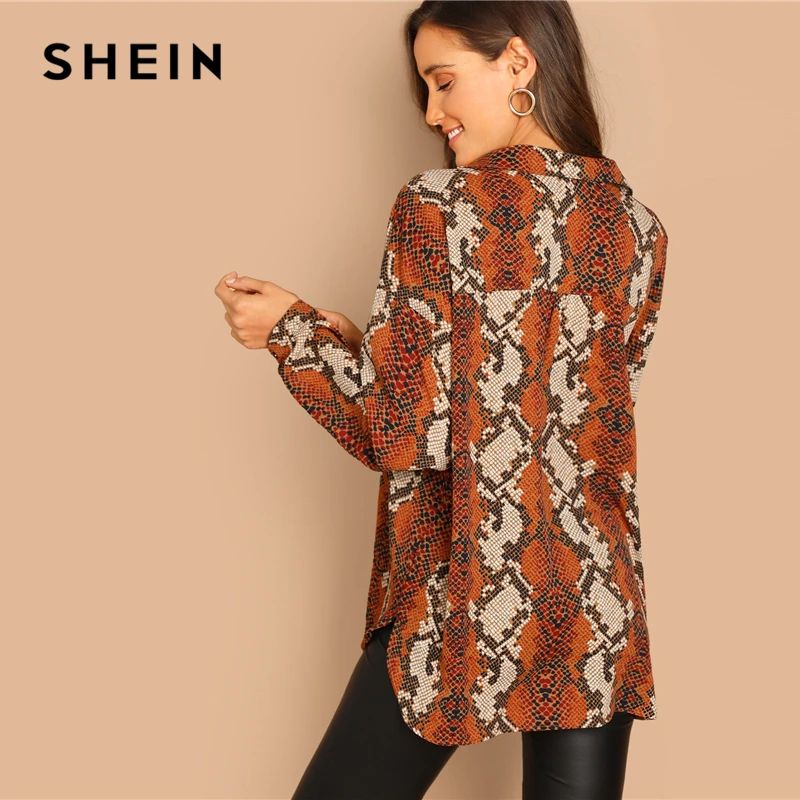 SHEIN Блуза С Змеиным Принтом, Рубашка С Длинным Рукавом И Животным Принтом