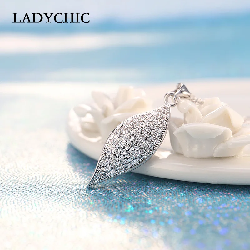 LADYCHIC милый серебряный цвет лист хрустальный кулон для женщин вечерние подарок