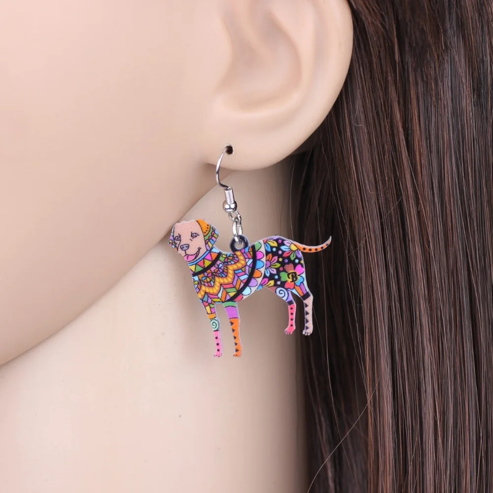 Bonsny большой длинный акриловый цветочный Лабрадор серьги с собаками Висячие