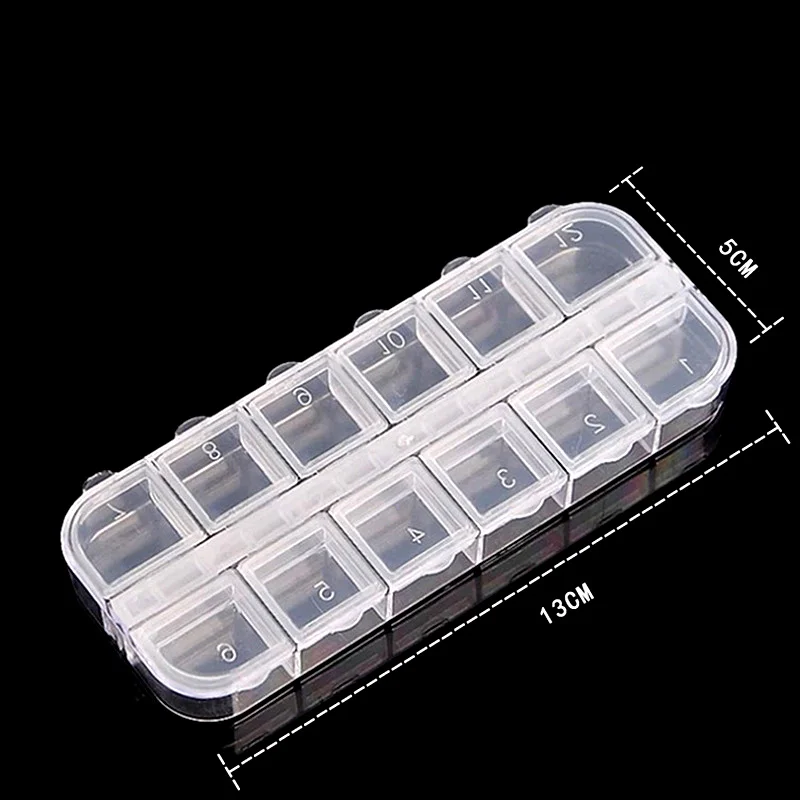 2 шт./лот 12 Сетка 13x5x1,5 см прозрачный пластиковый контейнер косметические Нейл-арт в домашних условиях таблетница портативный контейнер для хранения Y2702