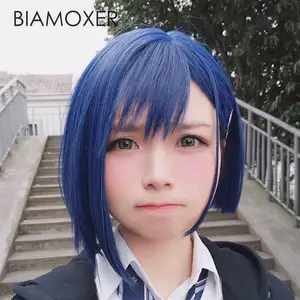Biamoxer Новое поступление, дорогой в Франции 015 Ichigo, Короткие Голубые парики для косплея, парики из синтетических волос для косплея, парик для костюма + шпилька для волос