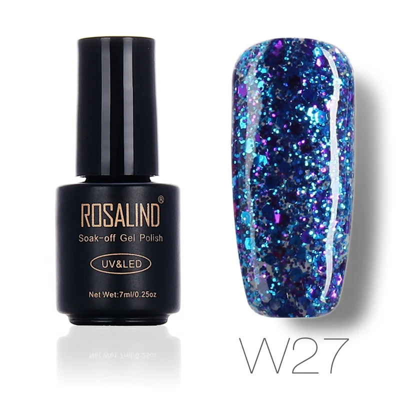 W27 ROSALIND 7 мл бриллиантовый блеск с ультрафиолетовым свечением Гель-лак для ногтей замочить от Led УФ-гель для ногтей использовать с базовым верхним гель-лаком - Цвет: W27