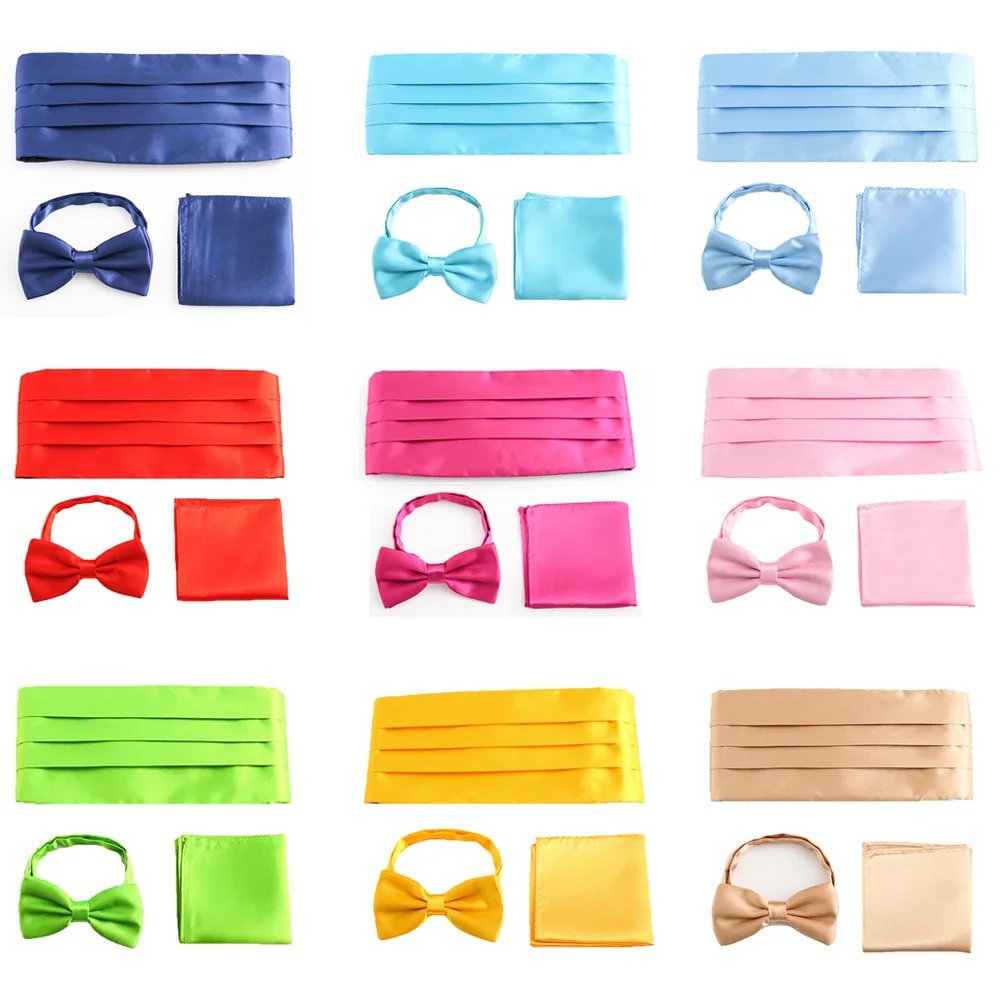 

Мужской классический однотонный галстук-бабочка, квадратный Карманный ремень для смокинга комплект с поясом BWTXN0007