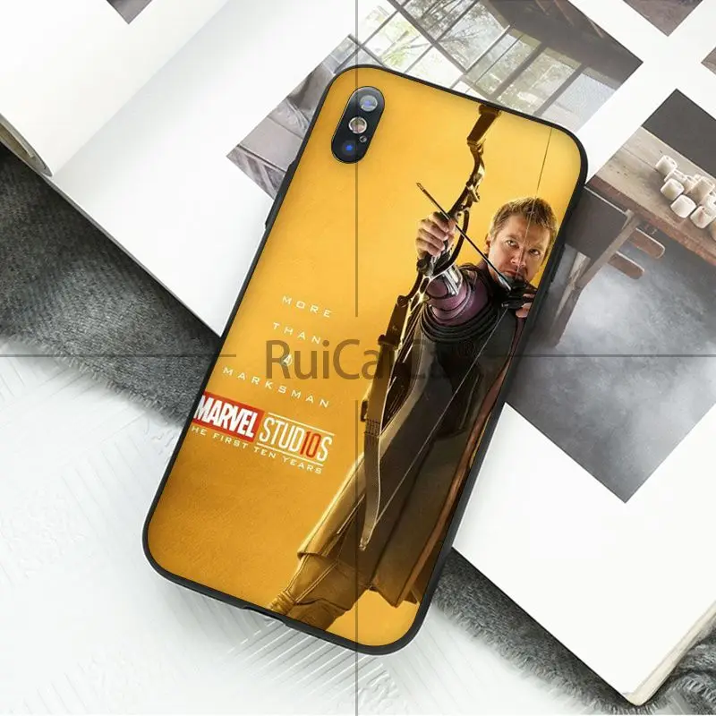 Смарт-чехол Ruicaica Marvel Avengers Hawkeye с черным корпусом для iPhone 8 7 6 6S Plus 5 5S SE XR X XS MAX |
