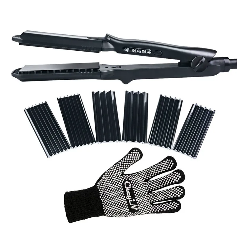 

4in1 Tourmaline Ceramic Flat Iron Professional Electric Hair Straightener Interchangeable Plate Hair Crimper Waver Crimping Iron