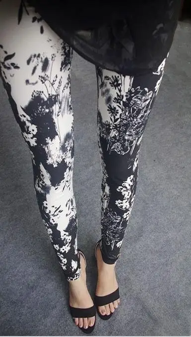 4 black white flower Новинка, леггинсы с цветочным принтом, большие размеры, леггинсы для гитары, клетчатые Тонкие штаны, модная женская одежда, брюки - Цвет: 4 black white flower